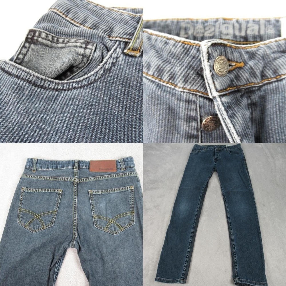 Desigual Jeans Men 28x30 Blue Ribbed Front Denim Slim Button Fly 5 Pocket RARE